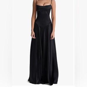 House of CB Black Satin Bias-Cut Evening Gown